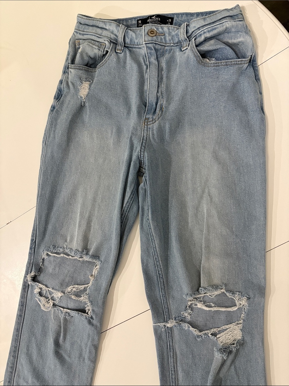 Hollister Light Blue Distressed Wide Leg Jeans